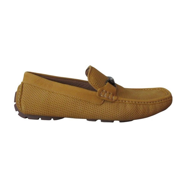 Donald Pliner Mens Dorion Driving Loafer 9.5 Mustard Leather Office Classic - Picture 1 of 10